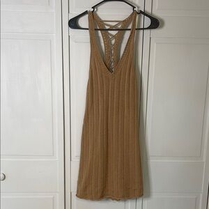 American Eagle Outfitters Tan Knit Dress with Tie Back